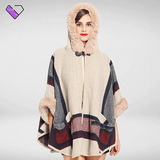 Beige Poncho with Fur Collar