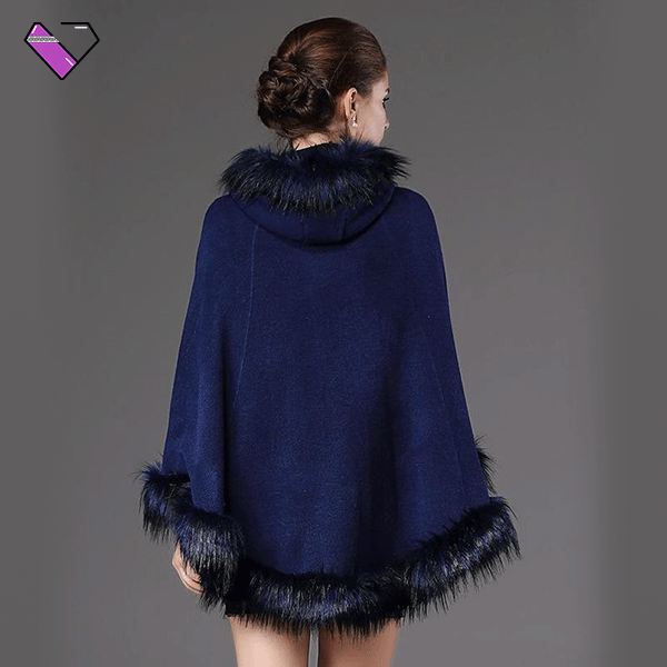 Navy Blue Poncho with Fur | The Ponchos