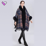 Plaid Collar with Fur Poncho