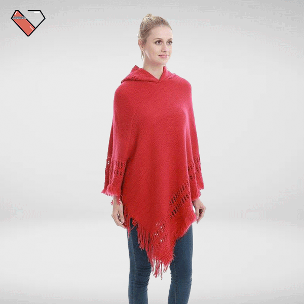 Red Poncho Sweater with Hood