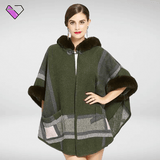 Women's Tendancy Green Fur Poncho