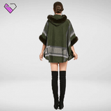 Women's Khaki Poncho with Fur