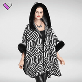 Black and White Hooded Poncho