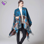 Light Blue Poncho with Patterns