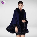 Navy Blue Poncho with Fur