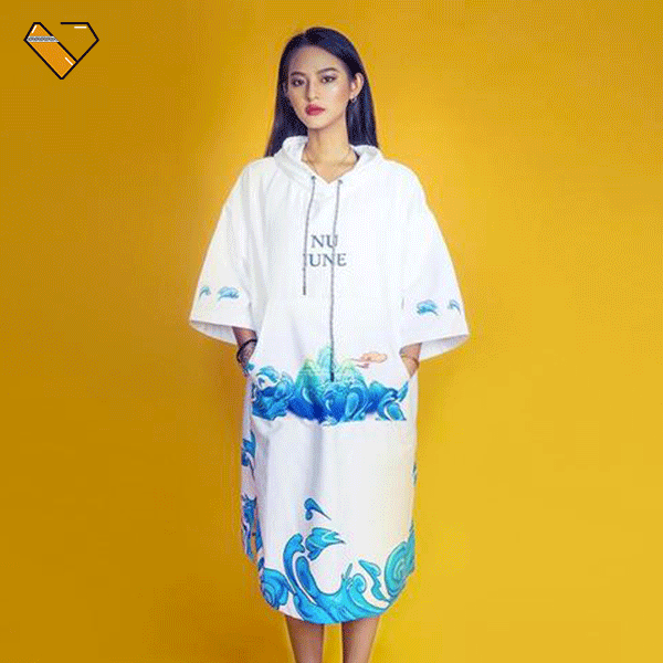 P0syke Poncho De Surf Deep Marine - Poncho à Capuche Coton Velours Absorbant 110x86cm