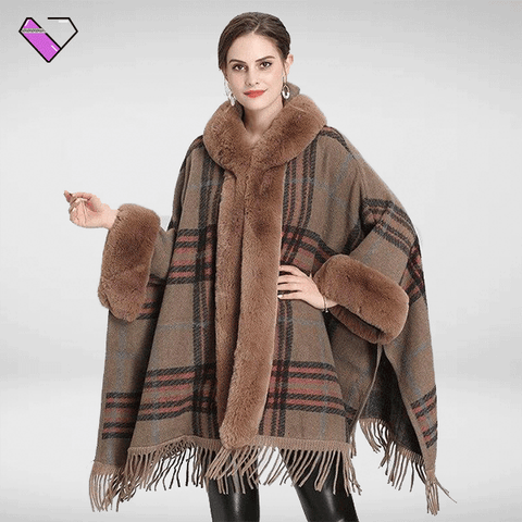 Women Blanket Poncho with Fur